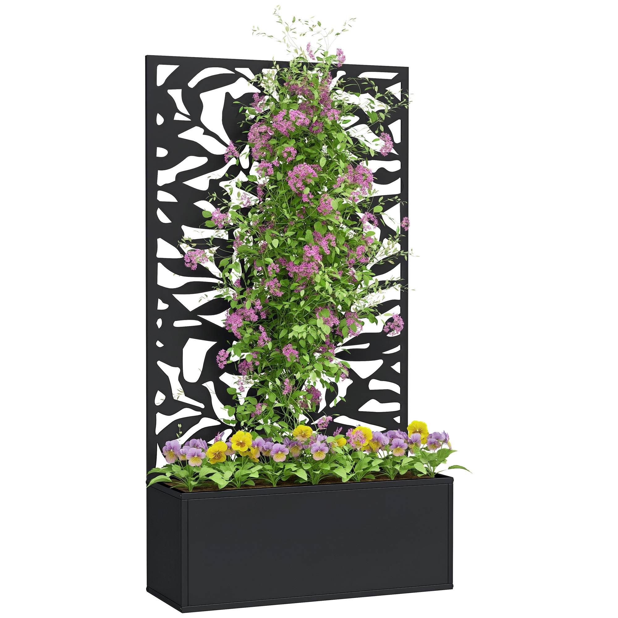 Pot de fleurs avec treillis panneau intimité 61x23x113 cm noir, plantes grimpantes, jardin extérieur décoratif - Image 1