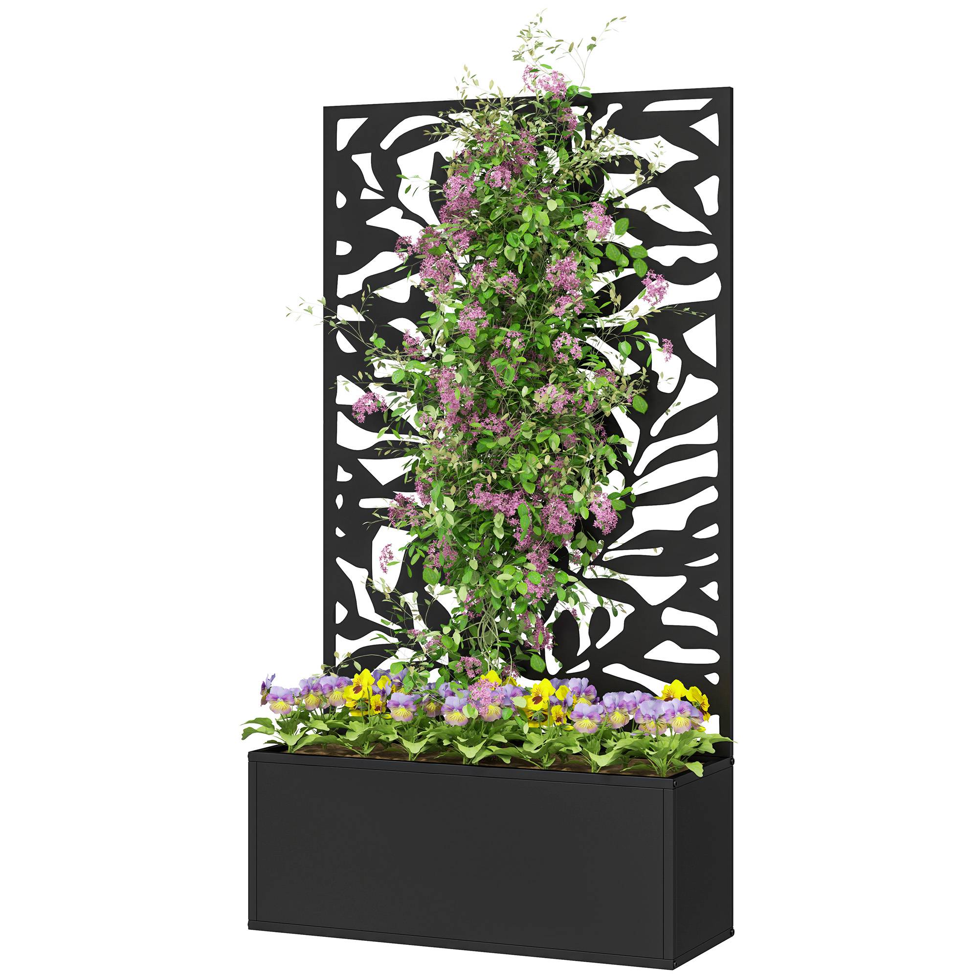 Pot de fleurs avec treillis panneau intimité 61x23x113 cm noir, plantes grimpantes, jardin extérieur décoratif - Image 2