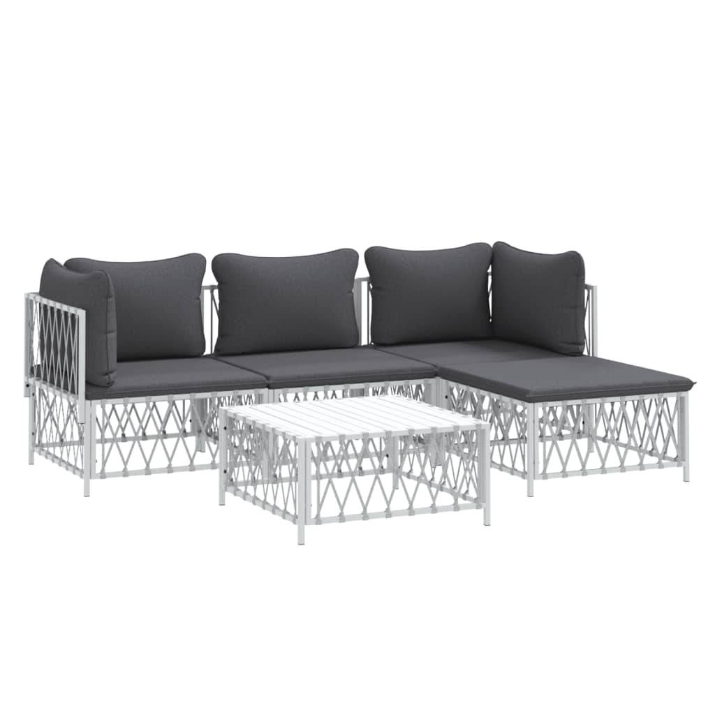 Helloshop26 - Salon de jardin meuble d'extérieur ensemble de mobilier avec coussins 5 pièces blanc acier - Imagen 1