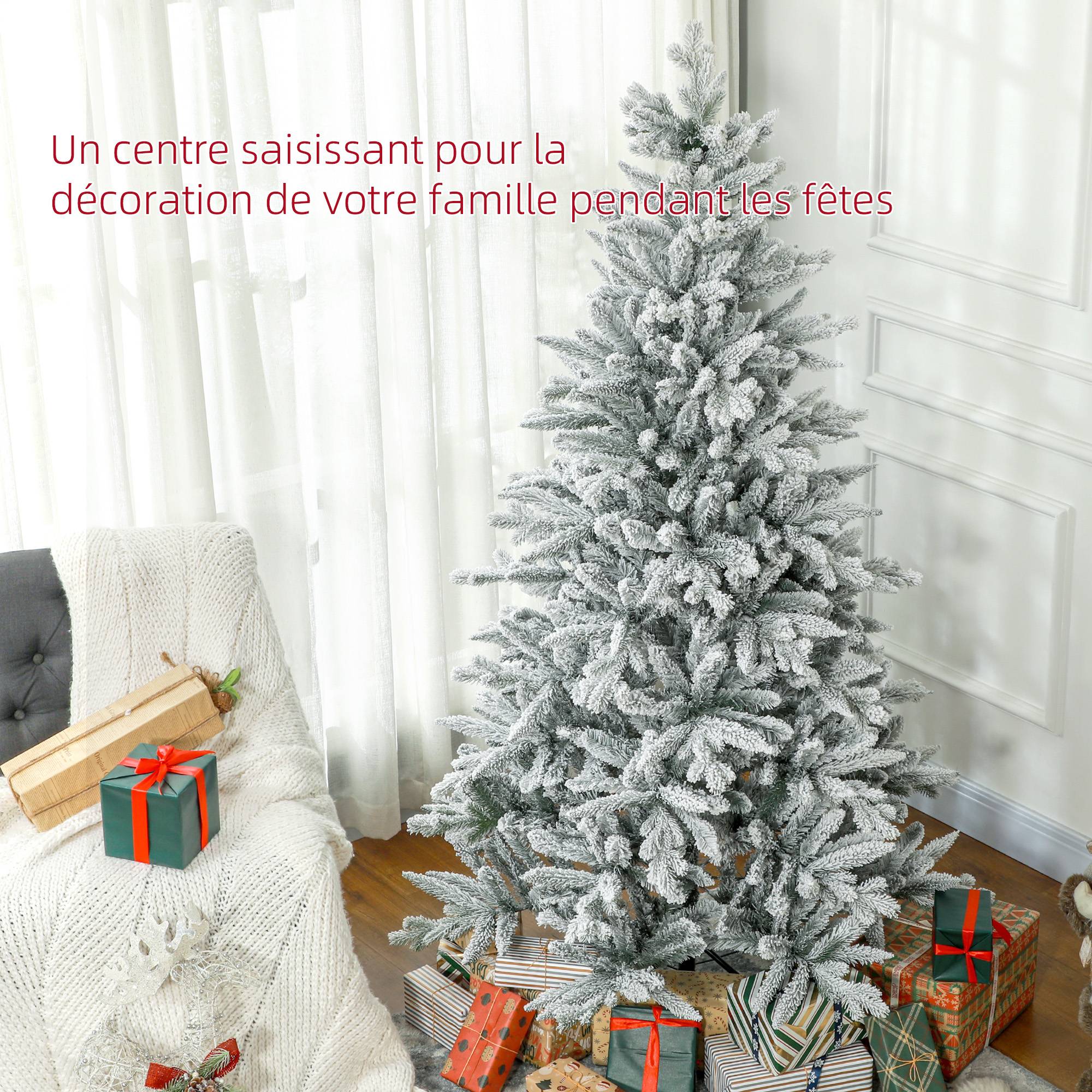 Sapin de Noël artificiel 180 cm Arbre de Noël avec support en métal 1489 branches enneigées, pommes de pin, vert - Image 6
