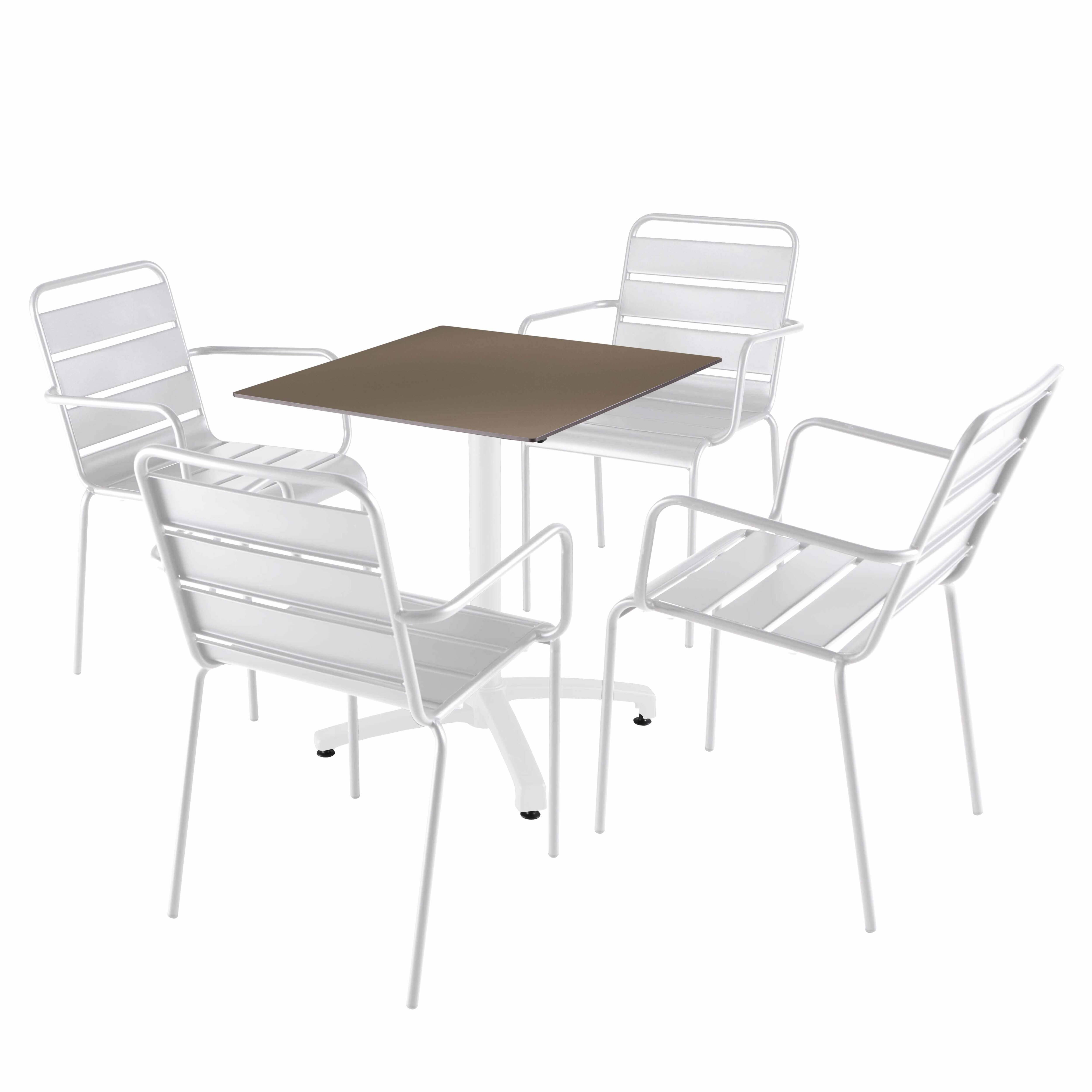 Oviala - Ensemble table 70 cm taupe et 4 chaises en métal blanc - Oviala - Imagen 1
