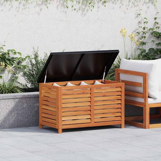 Grande Boîte de Rangement Jardin Bois d'Eucalyptus Massif et Métal pour Terrasse Brun 90x48x55 cm – ComfortXL Outdoor Living - Image 1