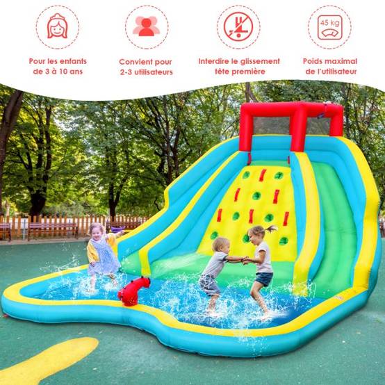 Helloshop26 - Toboggan aquatique gonflable 5 en 1 avec pataugeoire aire de jeux gonflable en oxford avec mur d'escalade avec ventilateur - Imagen 2