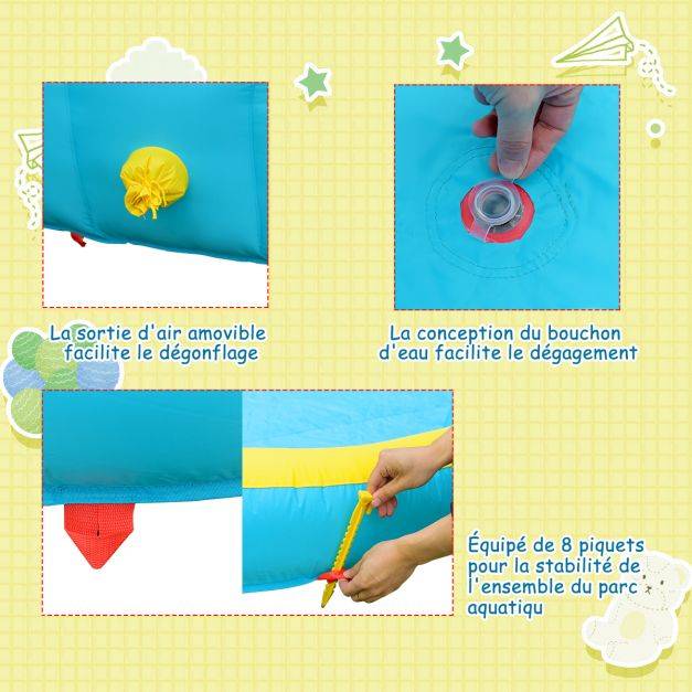 Helloshop26 - Toboggan aquatique gonflable 5 en 1 avec pataugeoire aire de jeux gonflable en oxford avec mur d'escalade avec ventilateur - Imagen 5