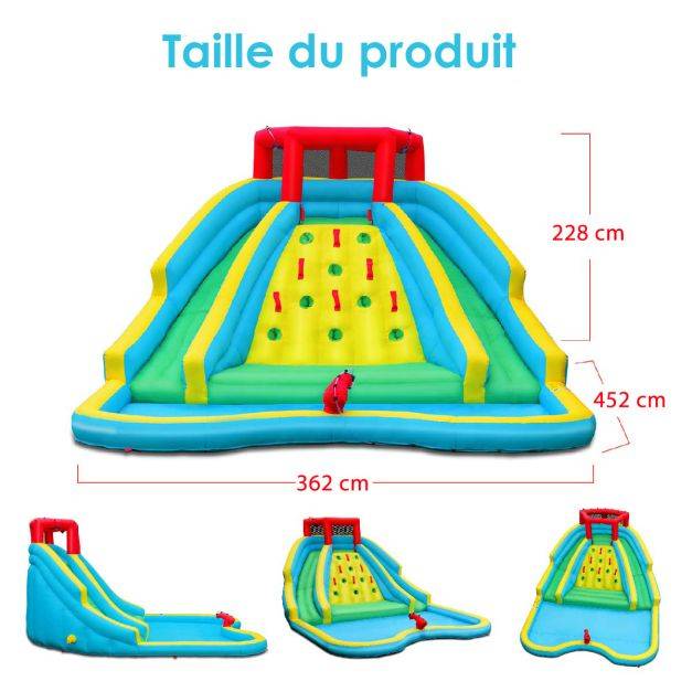 Helloshop26 - Toboggan aquatique gonflable 5 en 1 avec pataugeoire aire de jeux gonflable en oxford avec mur d'escalade avec ventilateur - Imagen 6