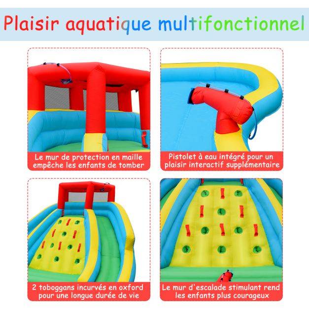 Helloshop26 - Toboggan aquatique gonflable 5 en 1 avec pataugeoire aire de jeux gonflable en oxford avec mur d'escalade avec ventilateur - Imagen 4