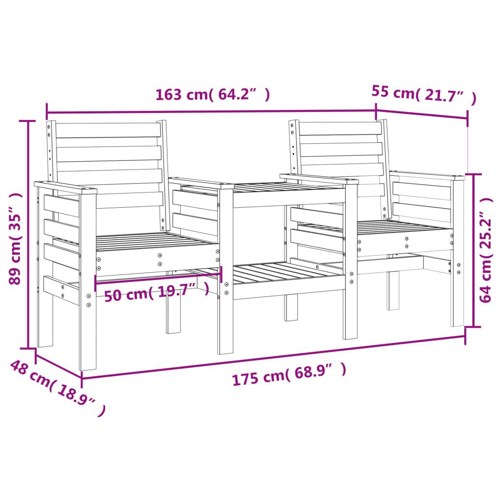 Maison Chic - Banc de jardin - Banc d'extérieur - Banquette avec table 2 places noir bois massif de pin-JU13958 - Imagen 8