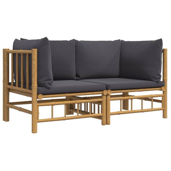 Canapés d'Angle Jardin Bambou 2 pcs Coussins Gris Foncé Modulables – ComfortXL Outdoor Living - Image 3