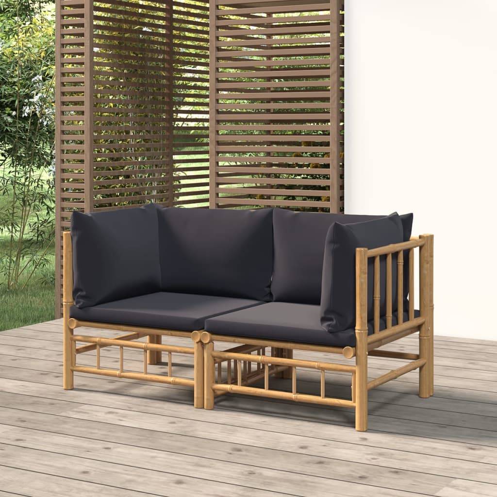Canapés d'Angle Jardin Bambou 2 pcs Coussins Gris Foncé Modulables – ComfortXL Outdoor Living - Image 1