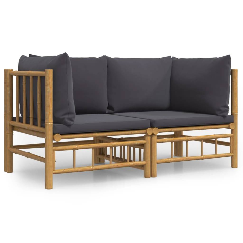 Canapés d'Angle Jardin Bambou 2 pcs Coussins Gris Foncé Modulables – ComfortXL Outdoor Living - Image 2