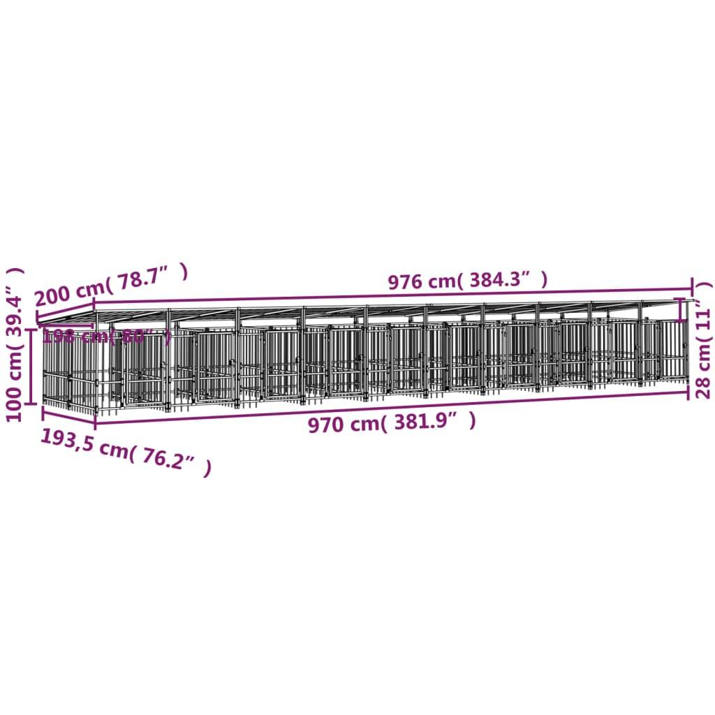 Vidaxl - Chenil d'extérieur avec toit pour chiens Acier 18,77 m² vidaXL 3124597 - Imagen 3
