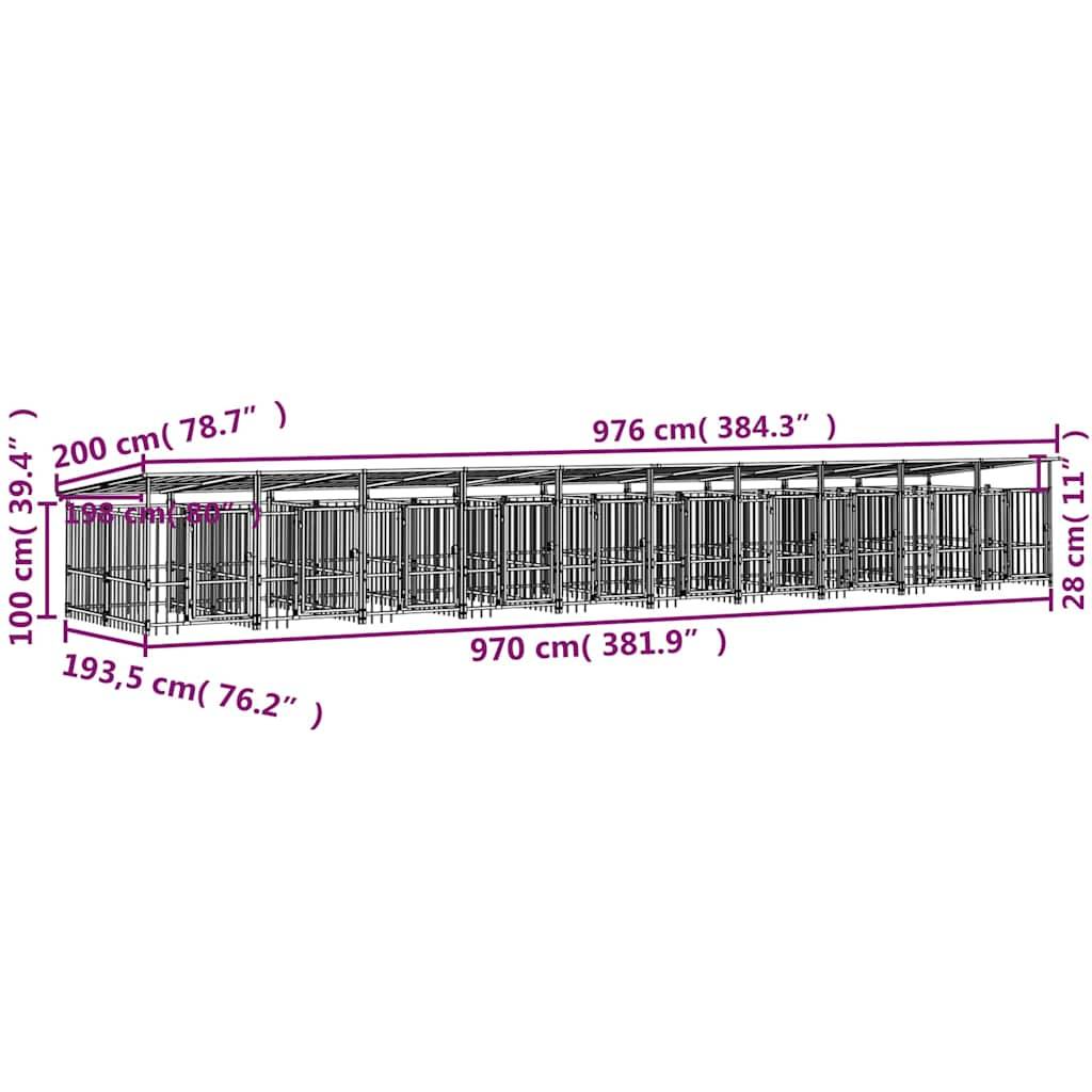 Vidaxl - Chenil d'extérieur avec toit pour chiens Acier 18,77 m² vidaXL 3124597 - Imagen 7