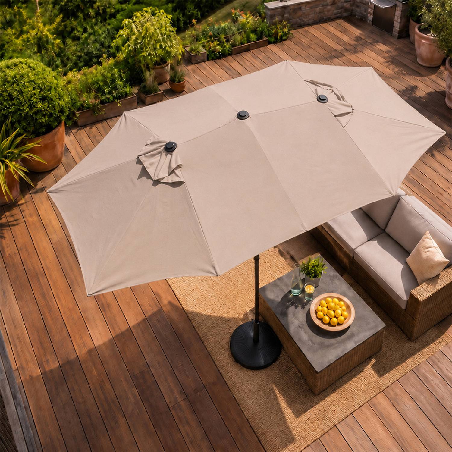 Parasol rectangulaire double 27x46m taupe VENICE - Image 6