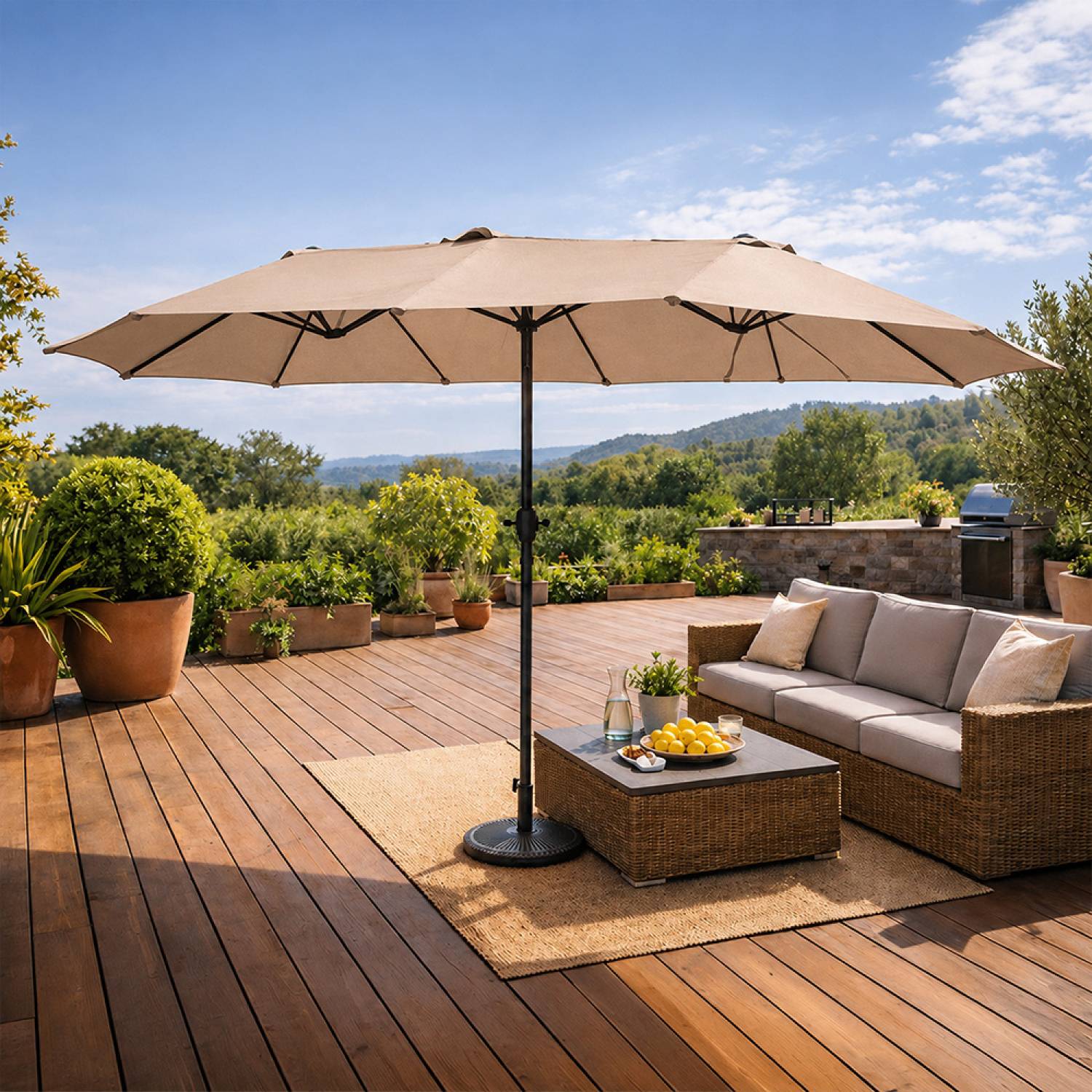 Parasol rectangulaire double 27x46m taupe VENICE - Image 4
