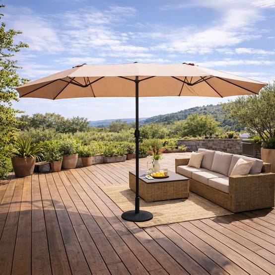 Parasol rectangulaire double 27x46m taupe VENICE - Image 2