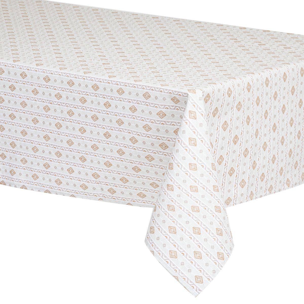 Nappe en polycoton Beige Ocre et Blanc 150 x 250 cm - Imagen 1