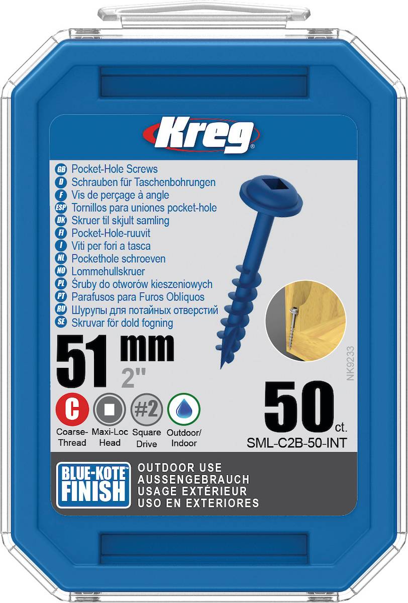 Vis à trous de poche 51 mm Blue-Kote™ Maxi-Loc, Filetage épai, 50 - KREG - SML-C2B-50-INT