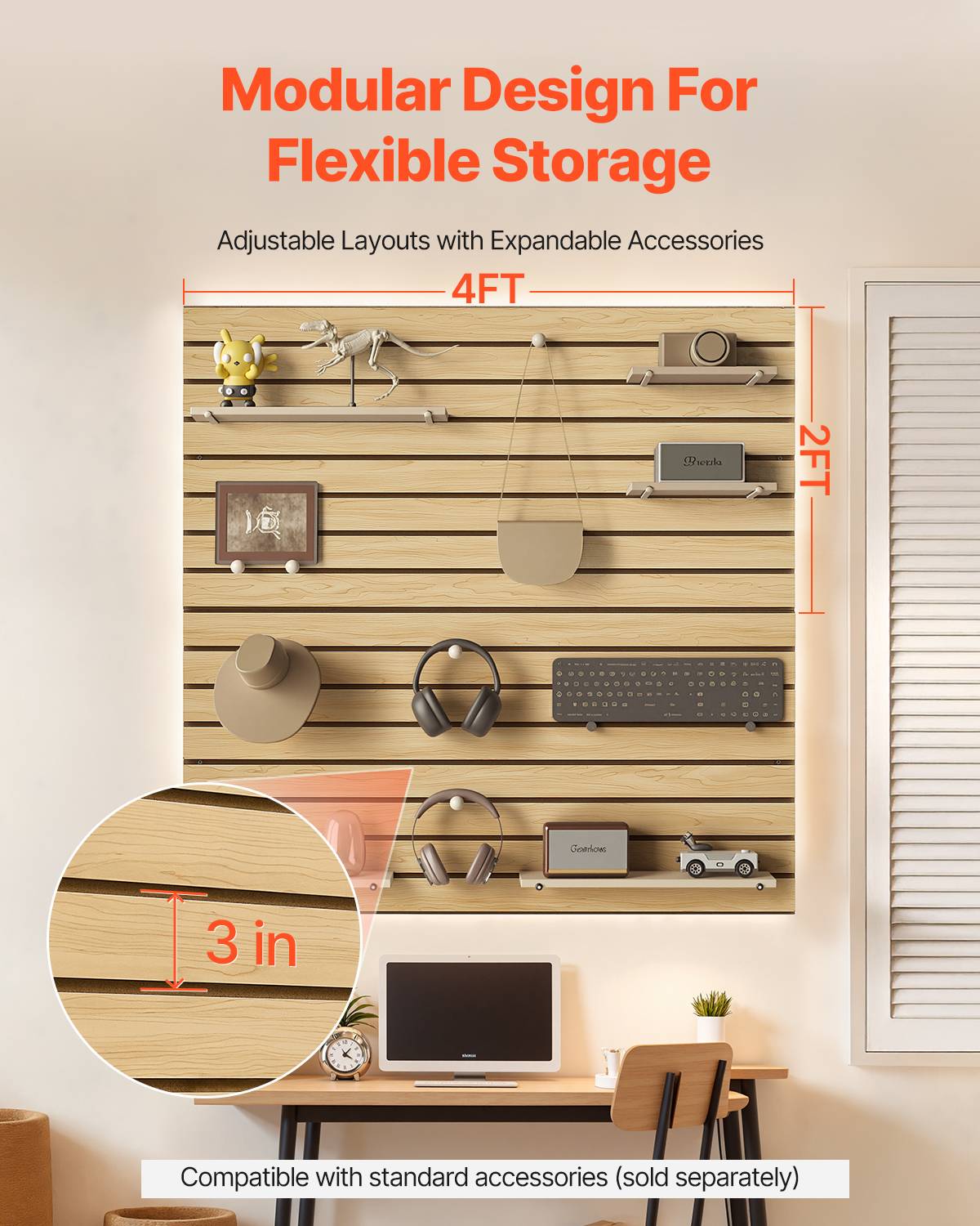 VEVOR Panneau mural garage 1220x1220 mm, MDF, couleur bois. - Image 4