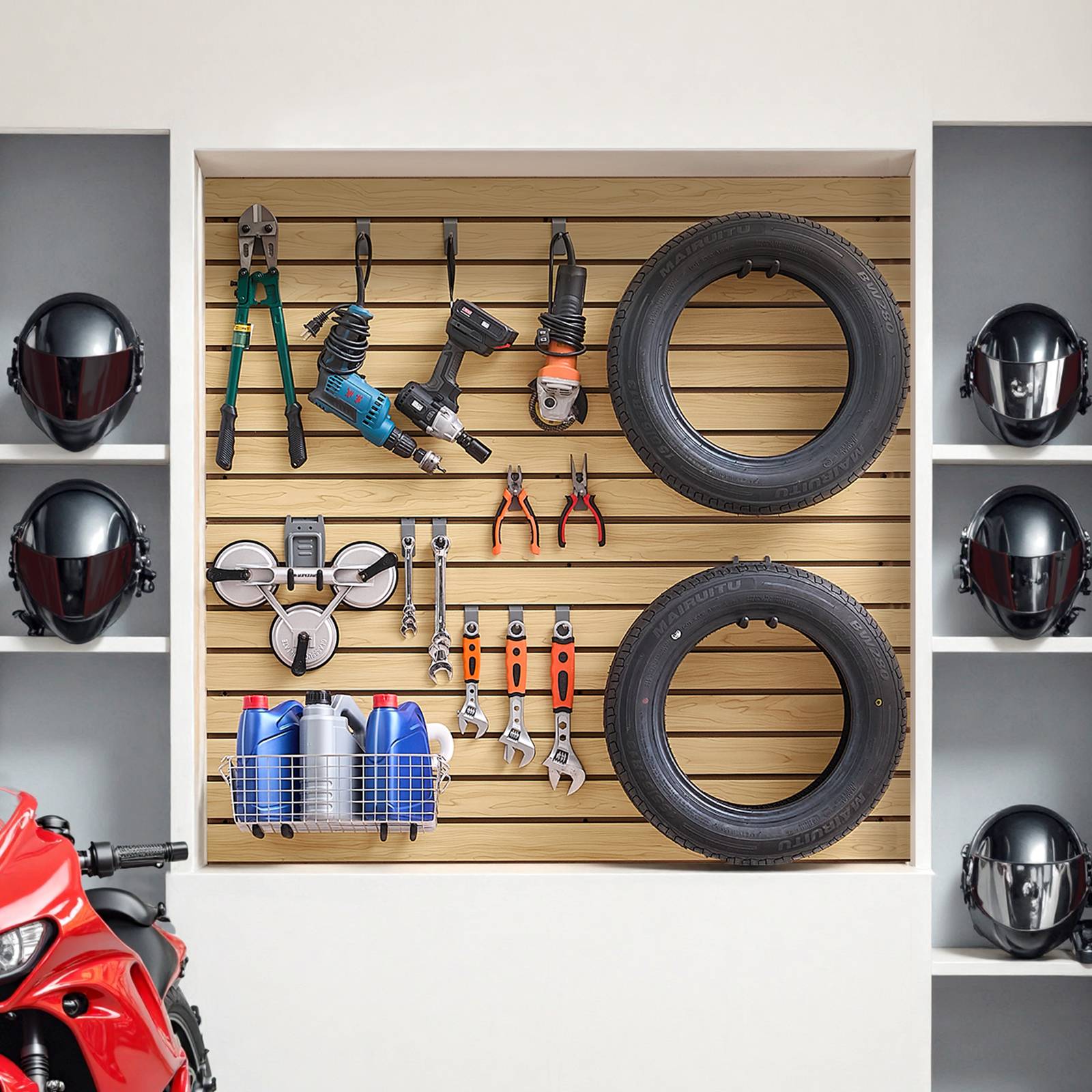 VEVOR Panneau mural garage 1220x1220 mm, MDF, couleur bois. - Image 8