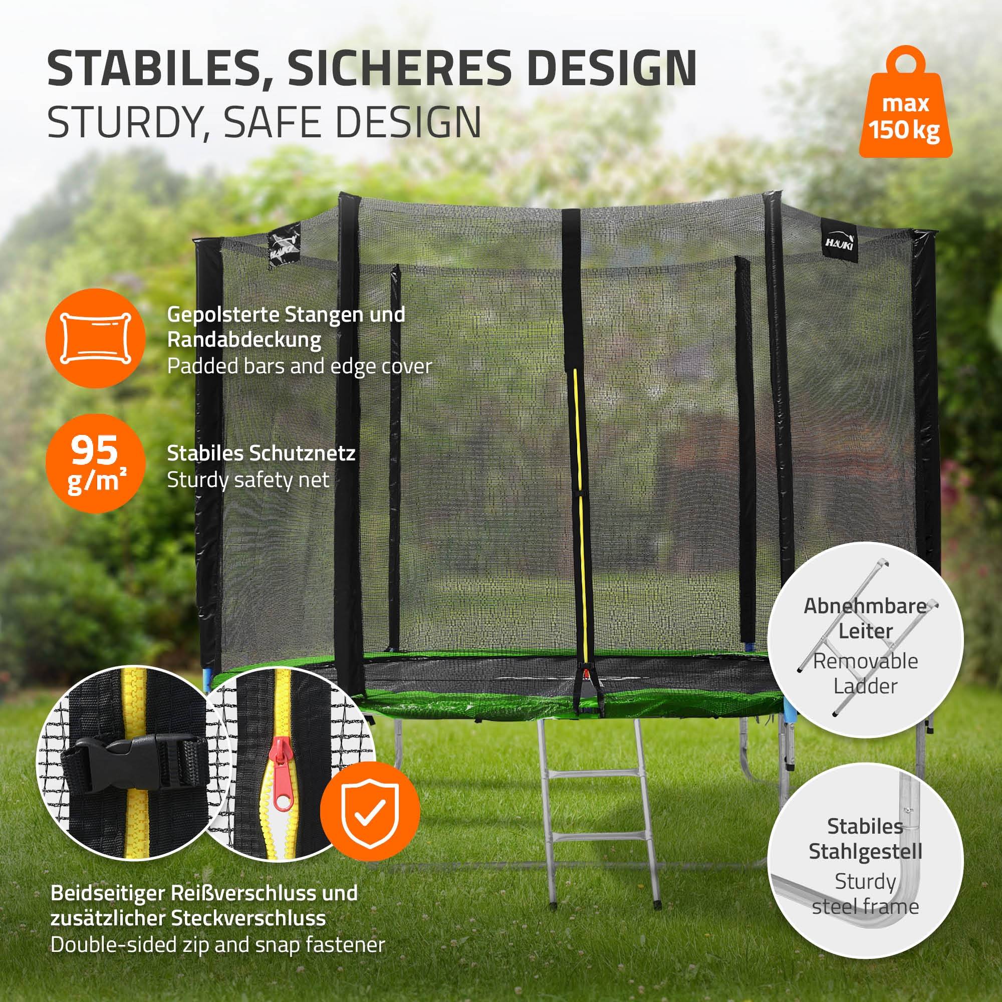 Trampoline de jardin avec filet de sécurité et échelle set complet vert Ø 244 cm - Imagen 4