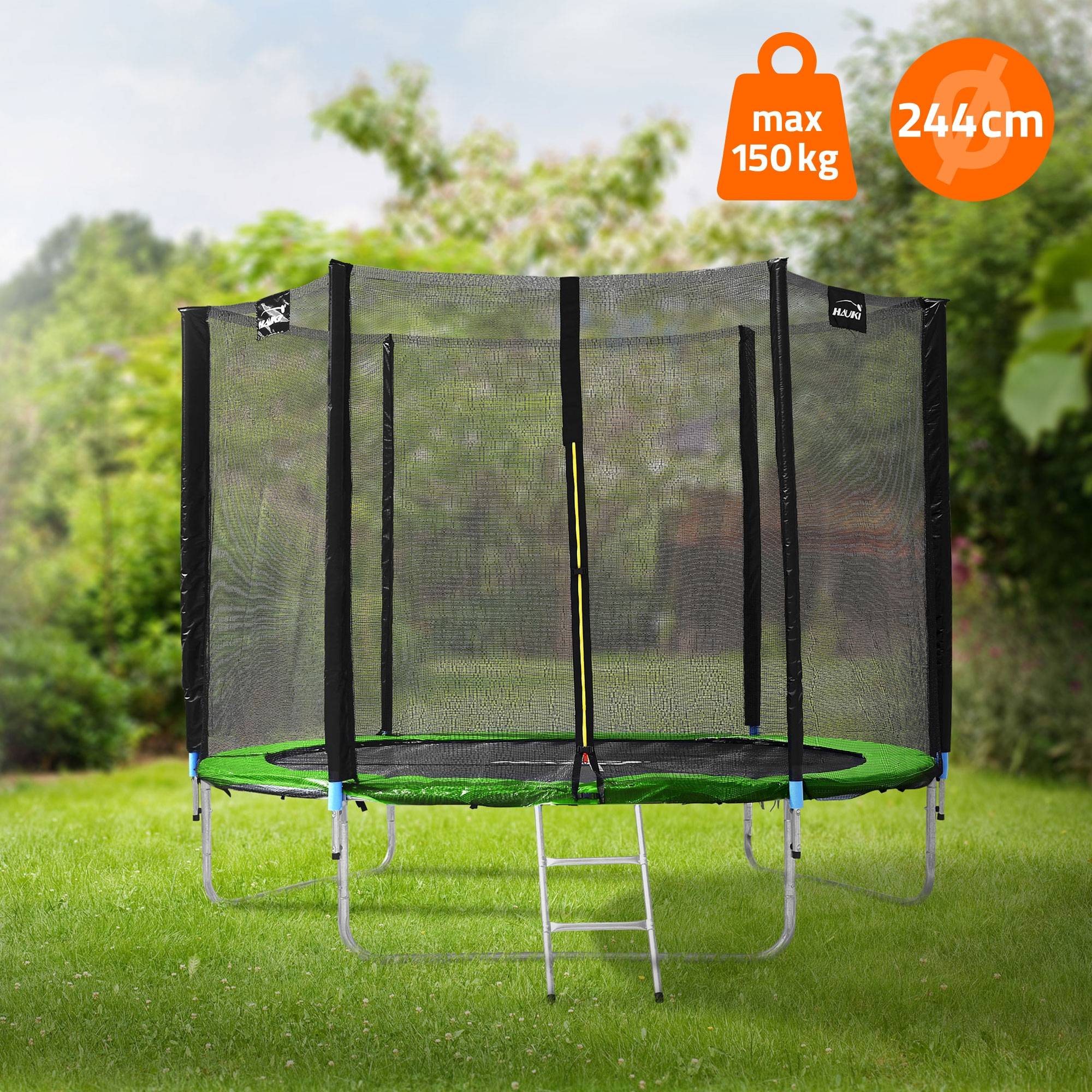 Trampoline de jardin avec filet de sécurité et échelle set complet vert Ø 244 cm - Imagen 2