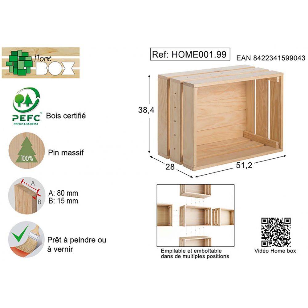 Caisse en pin massif modulable Home box Grande - Imagen 3