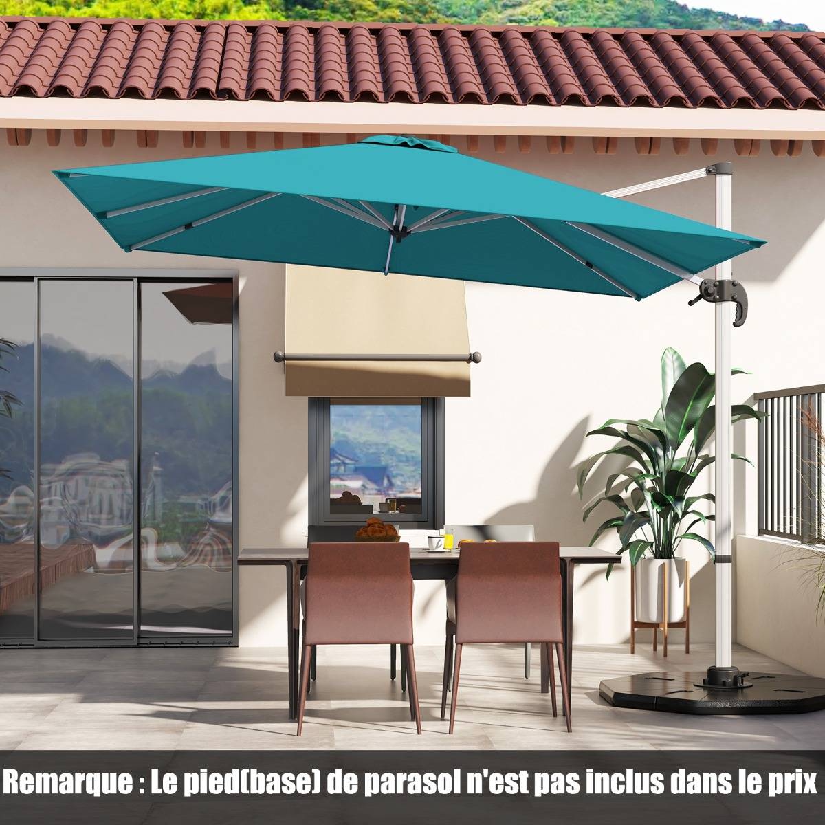 Maison Chic - Parasol Déporté Carré 3M Base en Croix Poteau en Aluminium Rotatif Manivelle Inclinable Bleu - Image 2