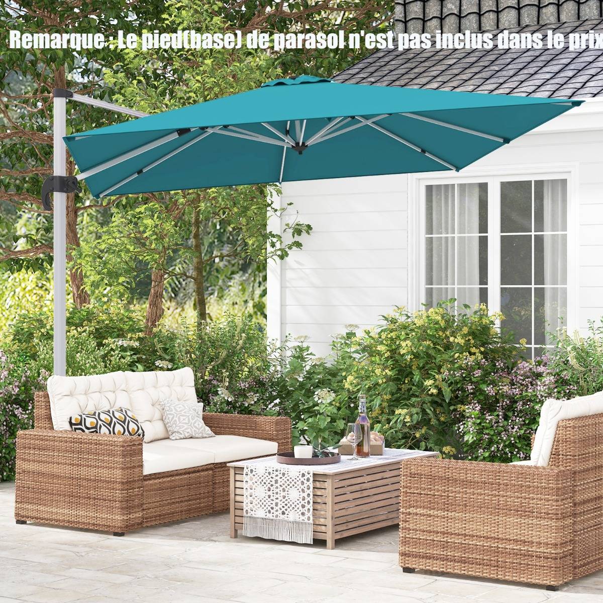Maison Chic - Parasol Déporté Carré 3M Base en Croix Poteau en Aluminium Rotatif Manivelle Inclinable Bleu - Image 4