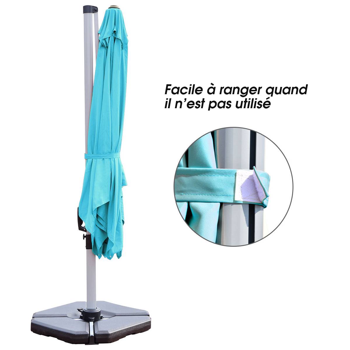 Maison Chic - Parasol Déporté Carré 3M Base en Croix Poteau en Aluminium Rotatif Manivelle Inclinable Bleu - Image 6