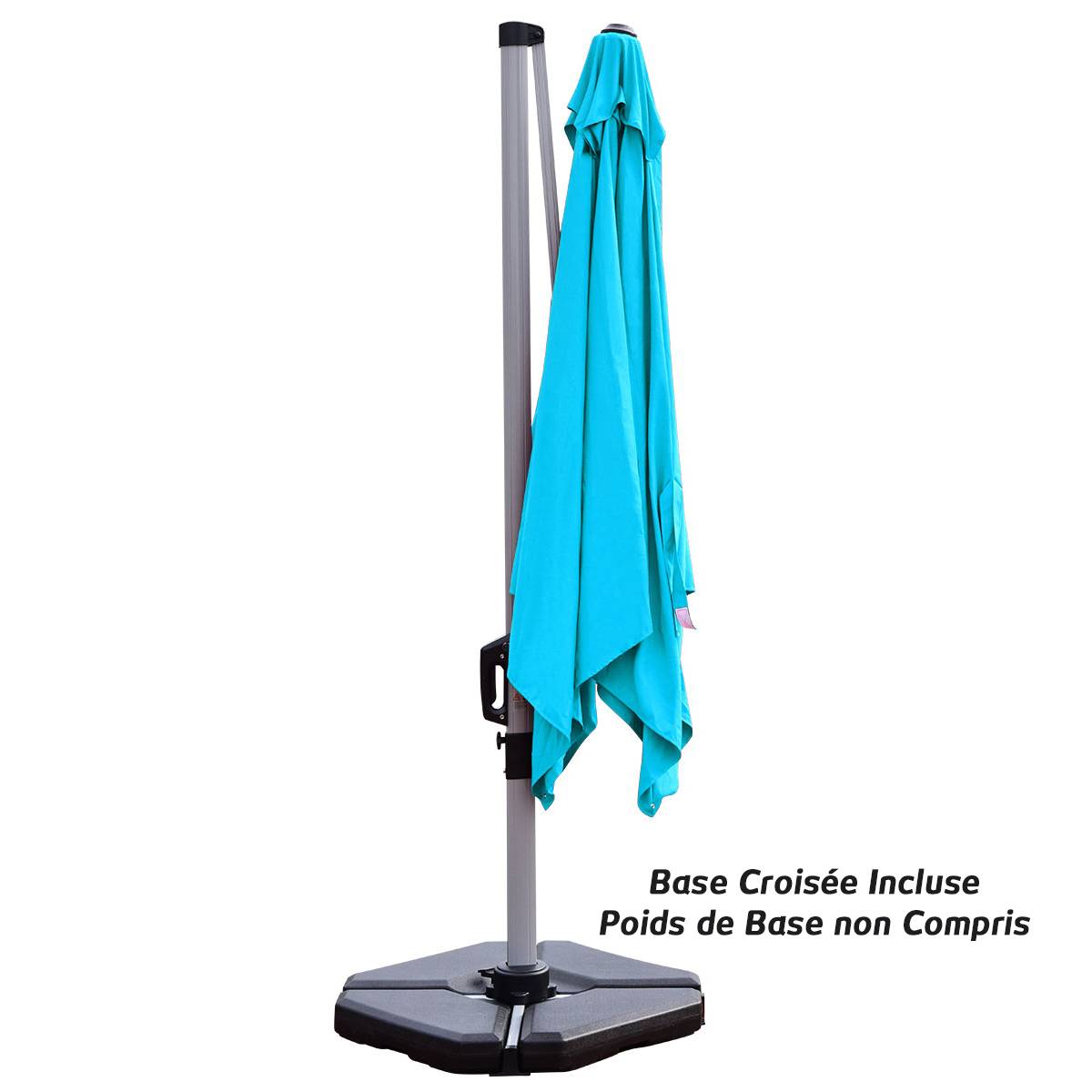 Maison Chic - Parasol Déporté Carré 3M Base en Croix Poteau en Aluminium Rotatif Manivelle Inclinable Bleu - Image 5