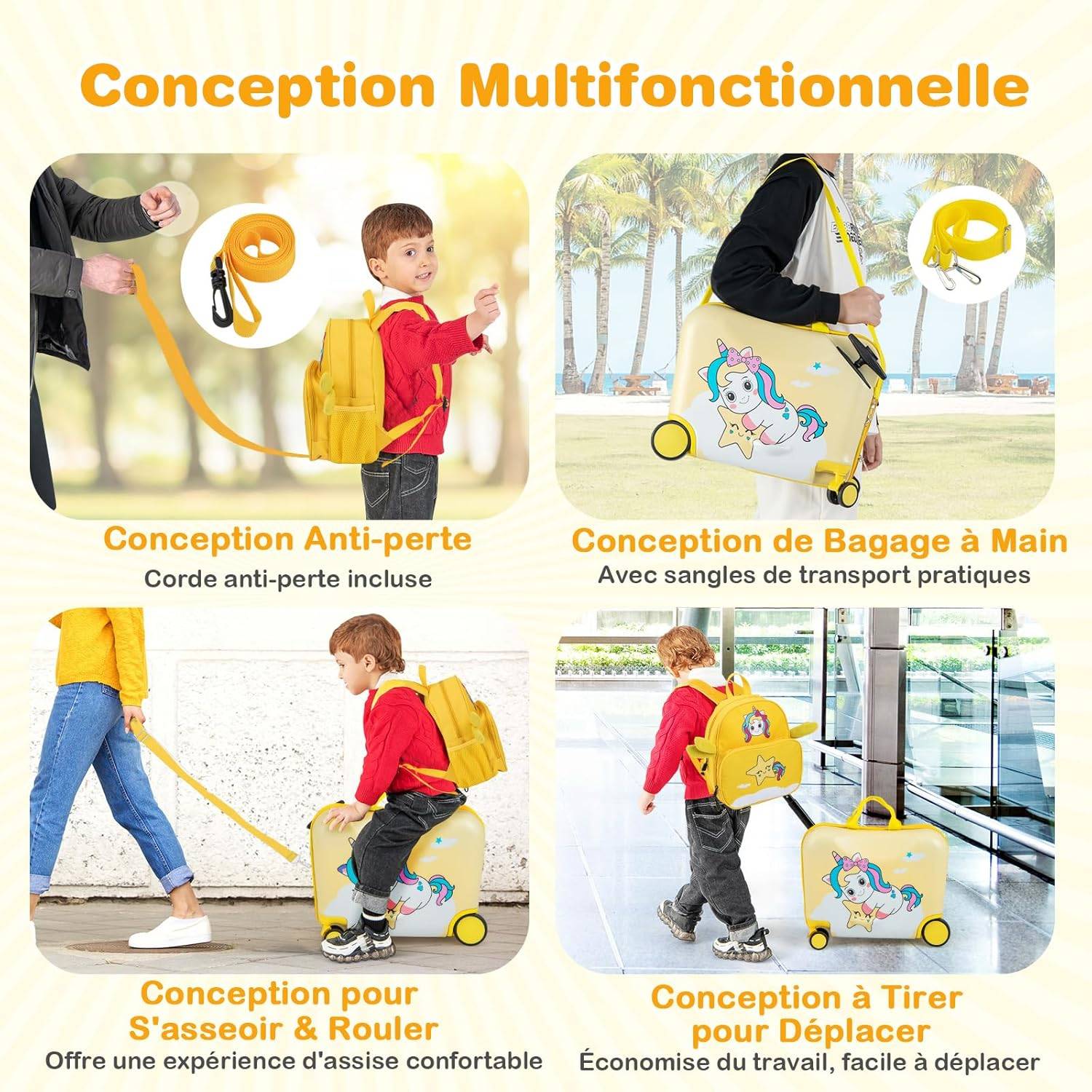 DREAMADE Valise à Roulettes Enfant Astronaute 18 Pouces + Sac à Dos 12 Pouces Avec Bandoulière - Bagage Cabine Léger Pour Filles Et Garçons Dès 3 Ans, Roues 360° Charge 50KG