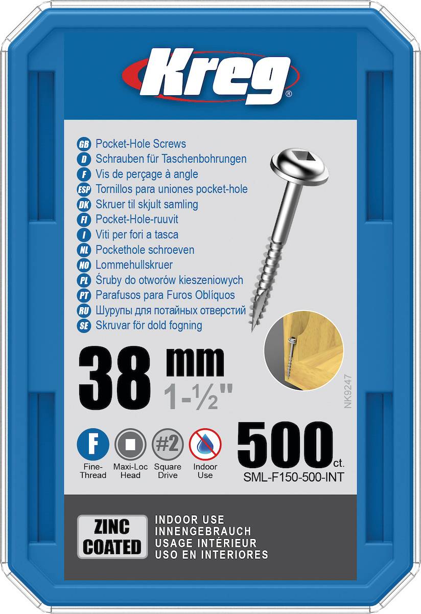 Vis à trous de poche 38 mm Revêtu de Zinc Maxi-Loc, Filetage fin, 500 - KREG - SML-F150-500-INT