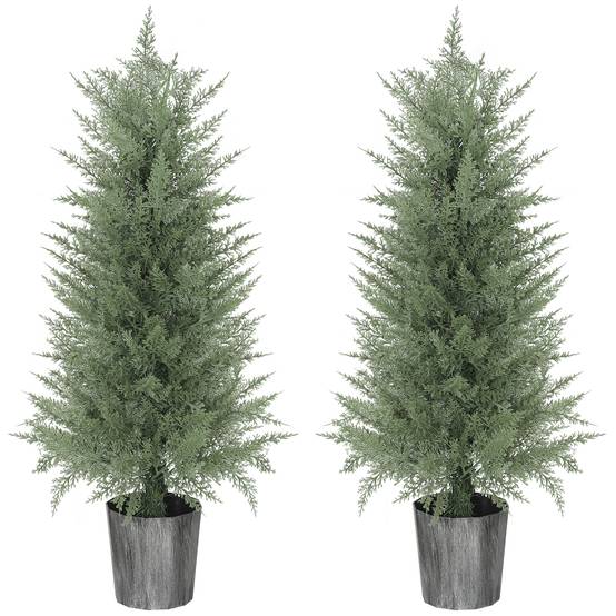 Cyprès Artificiel Lot 2 Plastique Intérieur Extérieur Décoration Sans Entretien 90cm Vert - ComfortXL Outdoor Living - Image 2