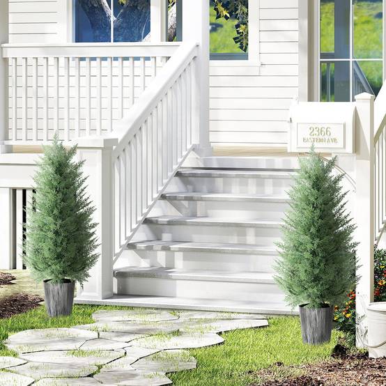 Cyprès Artificiel Lot 2 Plastique Intérieur Extérieur Décoration Sans Entretien 90cm Vert - ComfortXL Outdoor Living - Image 4