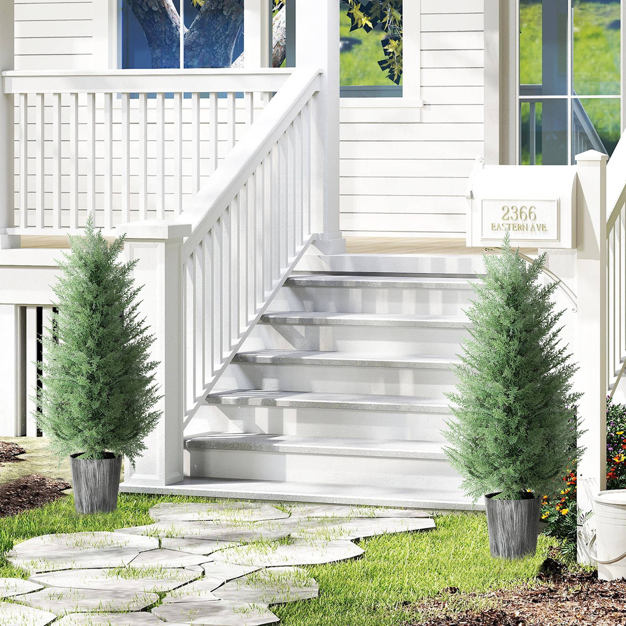 Cyprès Artificiel Lot 2 Plastique Intérieur Extérieur Décoration Sans Entretien 90cm Vert - ComfortXL Outdoor Living - Image 4