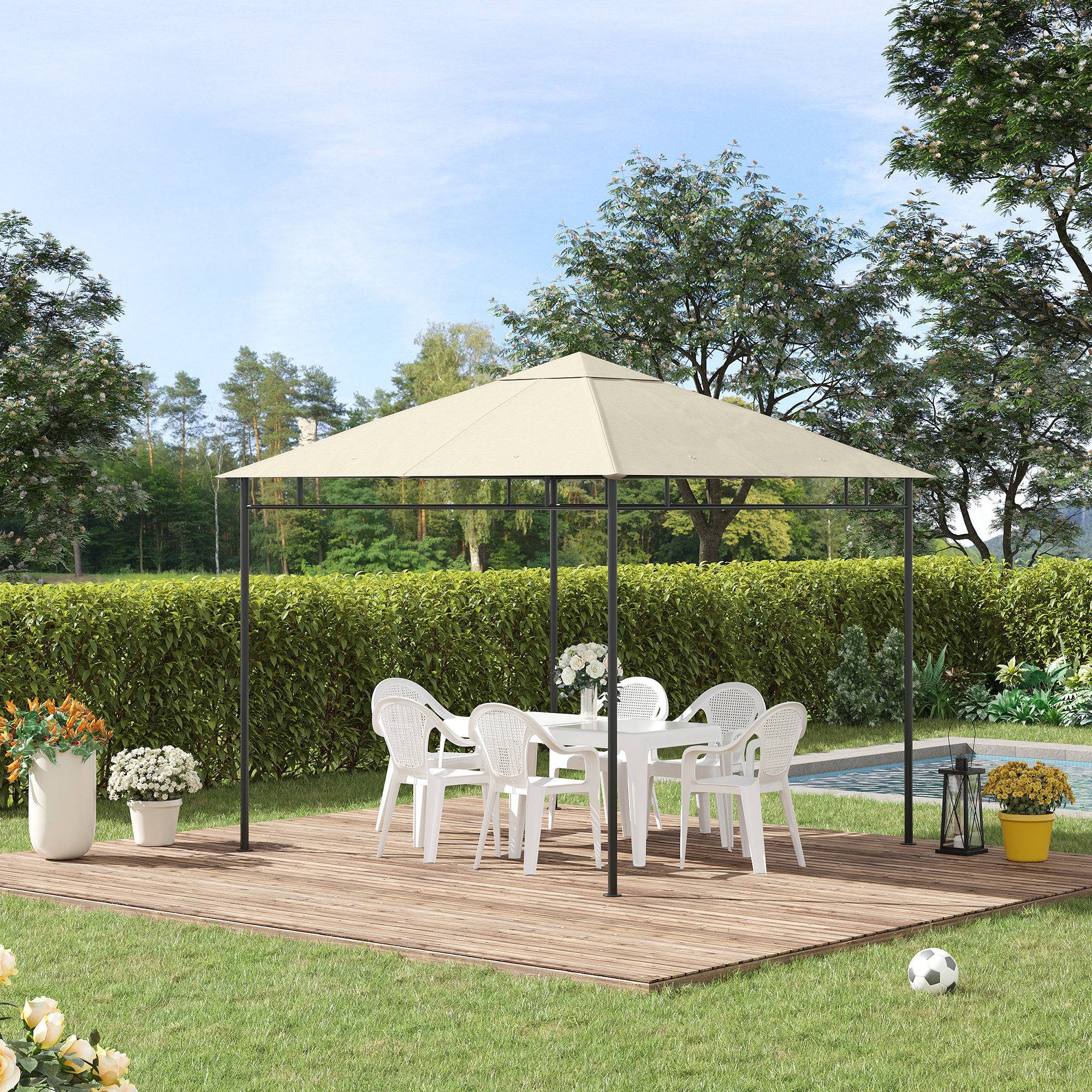 ComfortXL - Toile rechange tonnelle polyester jardin remplacement double toit 298x295 crème - ComfortXL Outdoor Living - Image 3