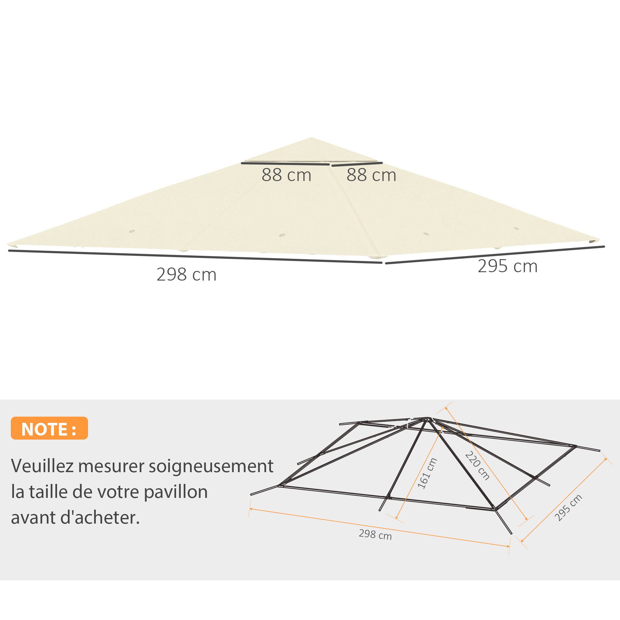 ComfortXL - Toile rechange tonnelle polyester jardin remplacement double toit 298x295 crème - ComfortXL Outdoor Living - Image 5
