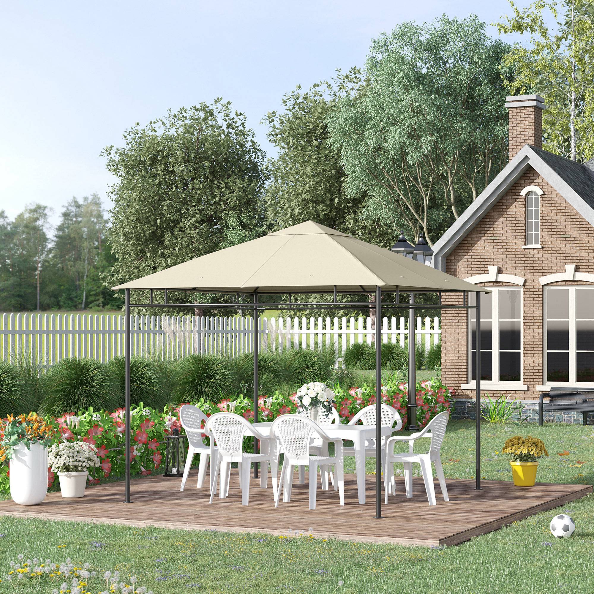 ComfortXL - Toile rechange tonnelle polyester jardin remplacement double toit 298x295 crème - ComfortXL Outdoor Living - Image 4