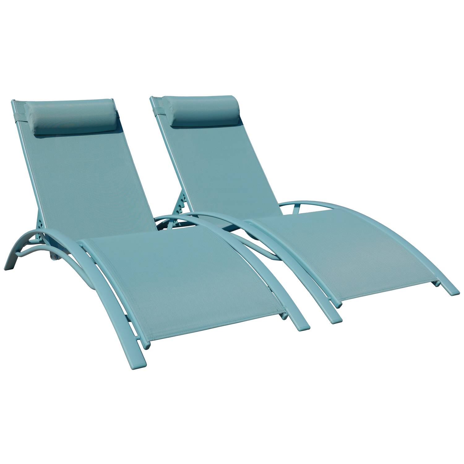 Lot de 2 transats GALAPAGOS en textilène bleu clair - aluminium bleu clair - HAPPY GARDEN - Image 1