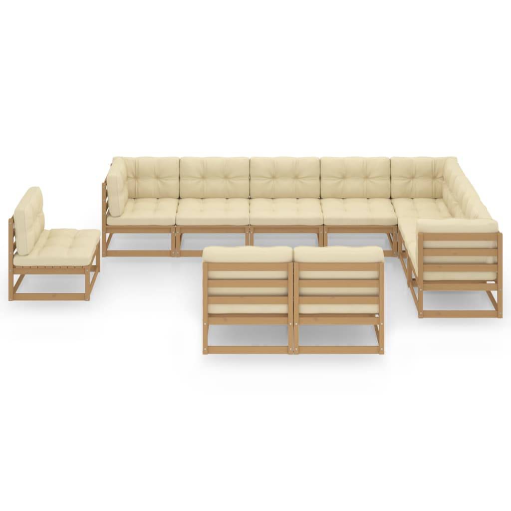Helloshop26 - Salon de jardin meuble d'extérieur ensemble de mobilier 10 pièces avec coussins marron miel bois de pin - Imagen 2