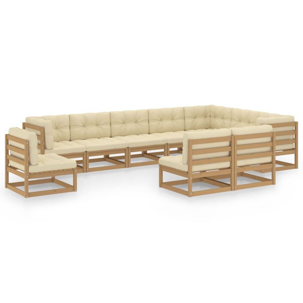 Helloshop26 - Salon de jardin meuble d'extérieur ensemble de mobilier 10 pièces avec coussins marron miel bois de pin - Imagen 1