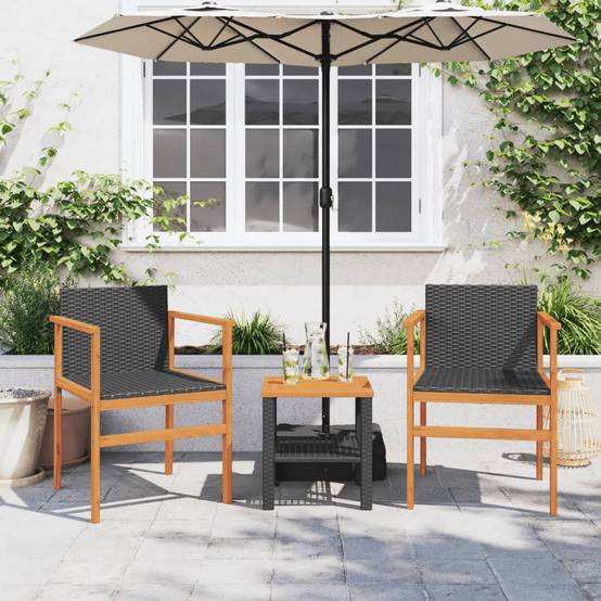 Chaise de jardin résine tressée et bois massif noir 55 x 55 x 78 cm (lot de 2) - PANGIVO - Image 3