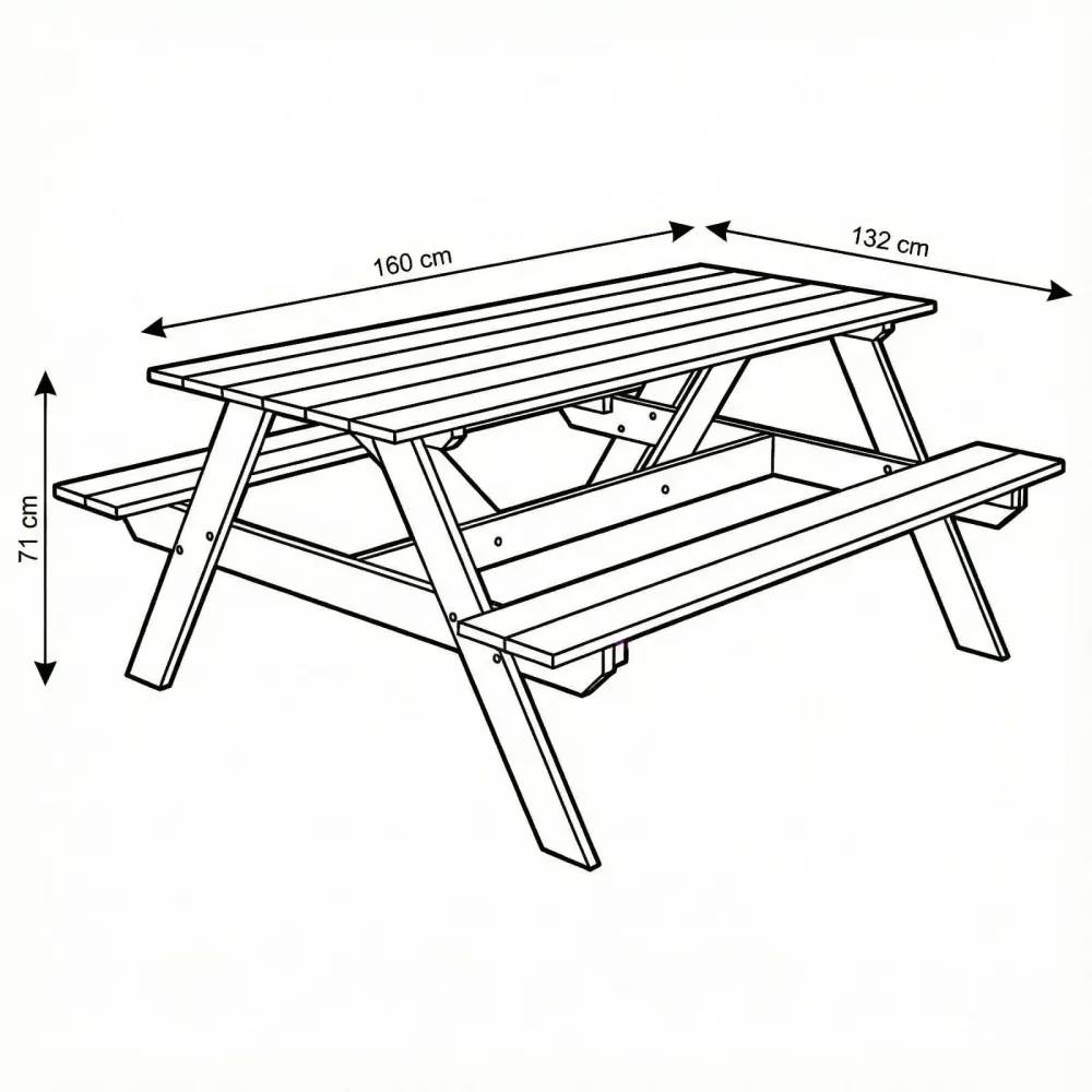 Table pique-nique en pin autoclave 160 cm avec bancs – 6 places - Image 8