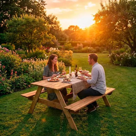 Table pique-nique en pin autoclave 160 cm avec bancs – 6 places - Image 2
