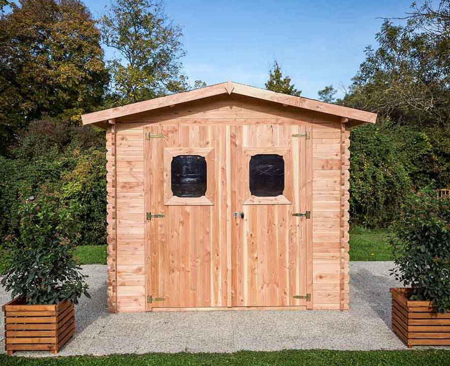 Habrita - Abri DOMMAR Madriers Douglas 28 mm - 6,33 m² - sans plancher - toit double pente Habrita - Imagen 3