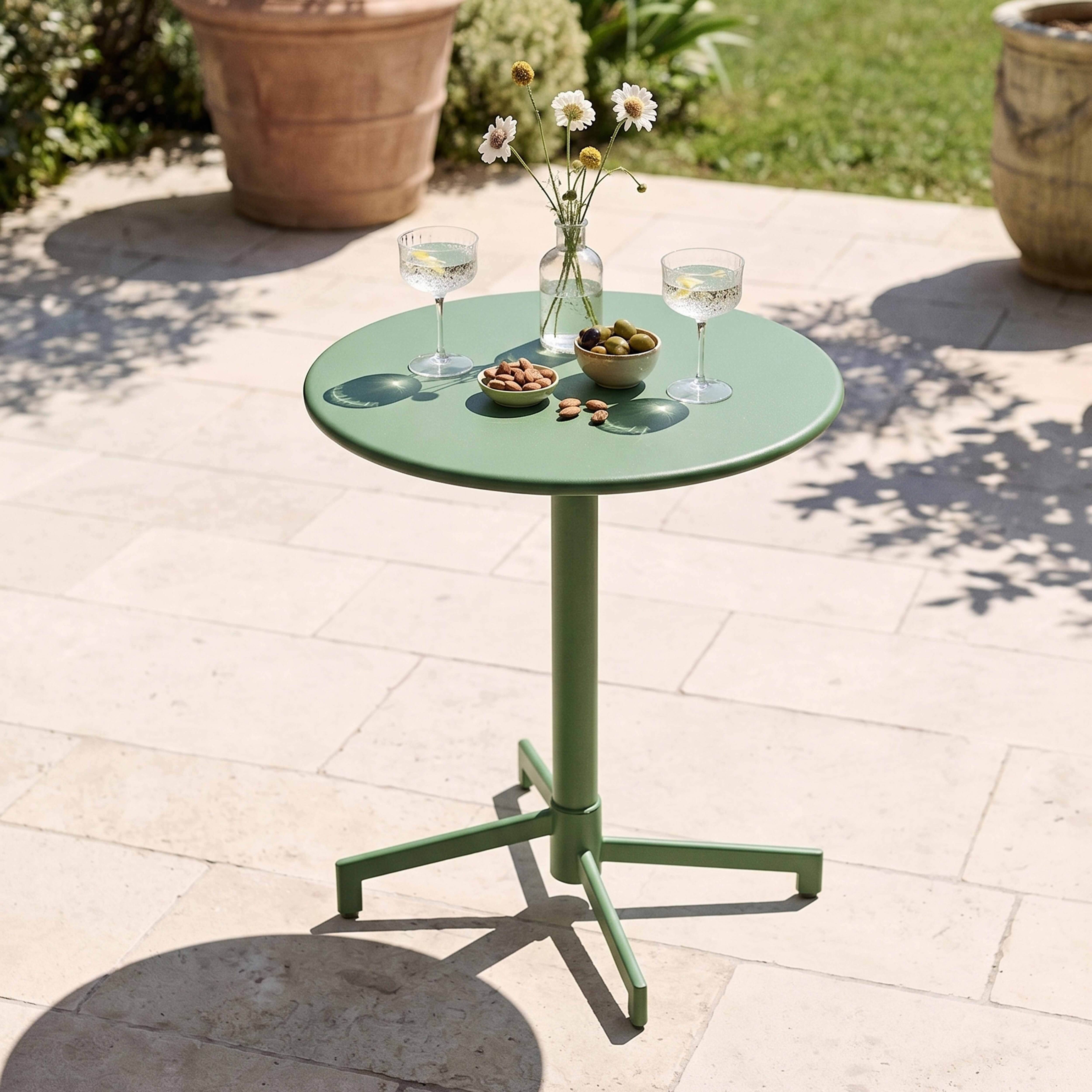 Oviala - Table de jardin ronde bistrot avec plateau rabattable 70cm vert cactus Palavas - Oviala - Image 2