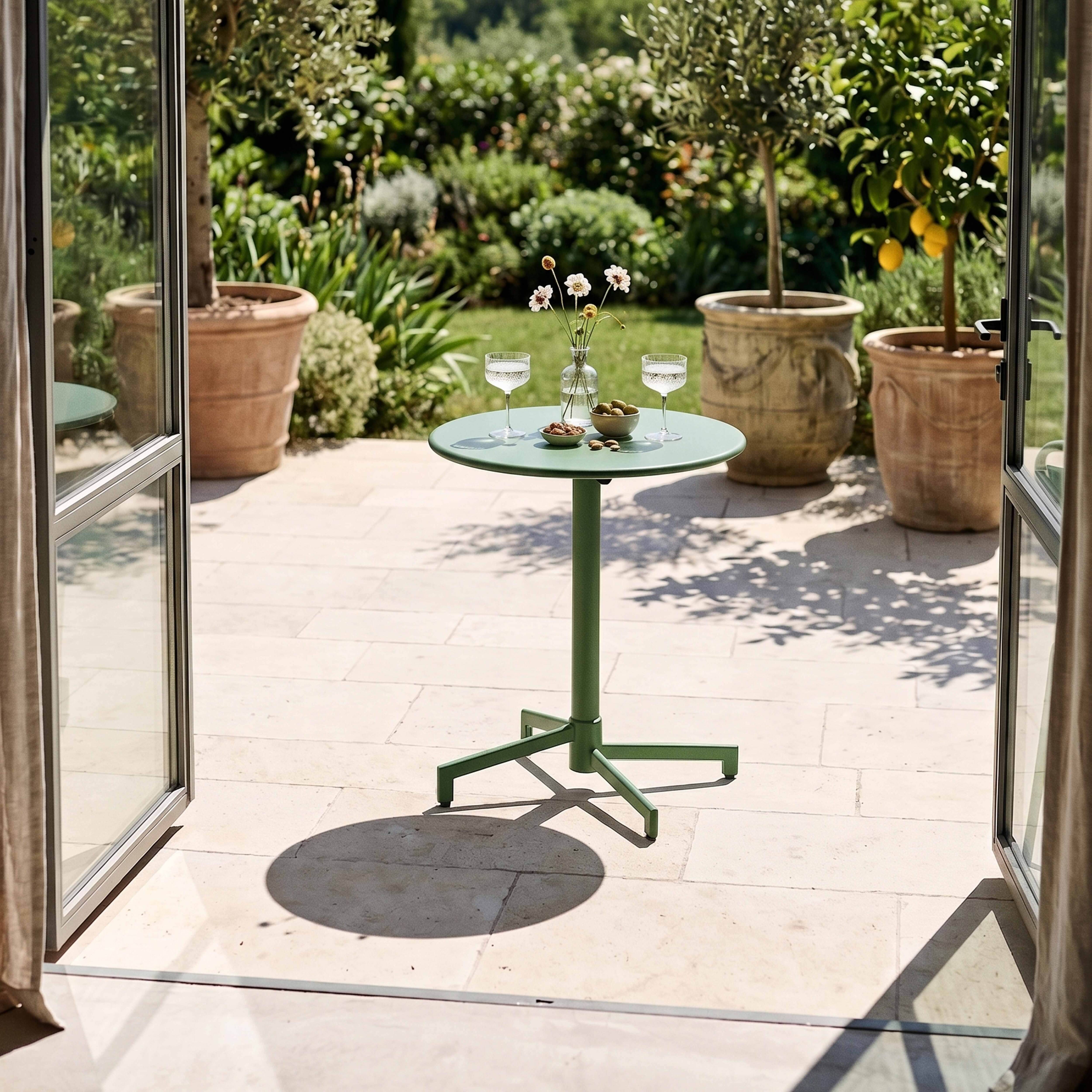 Oviala - Table de jardin ronde bistrot avec plateau rabattable 70cm vert cactus Palavas - Oviala - Image 3