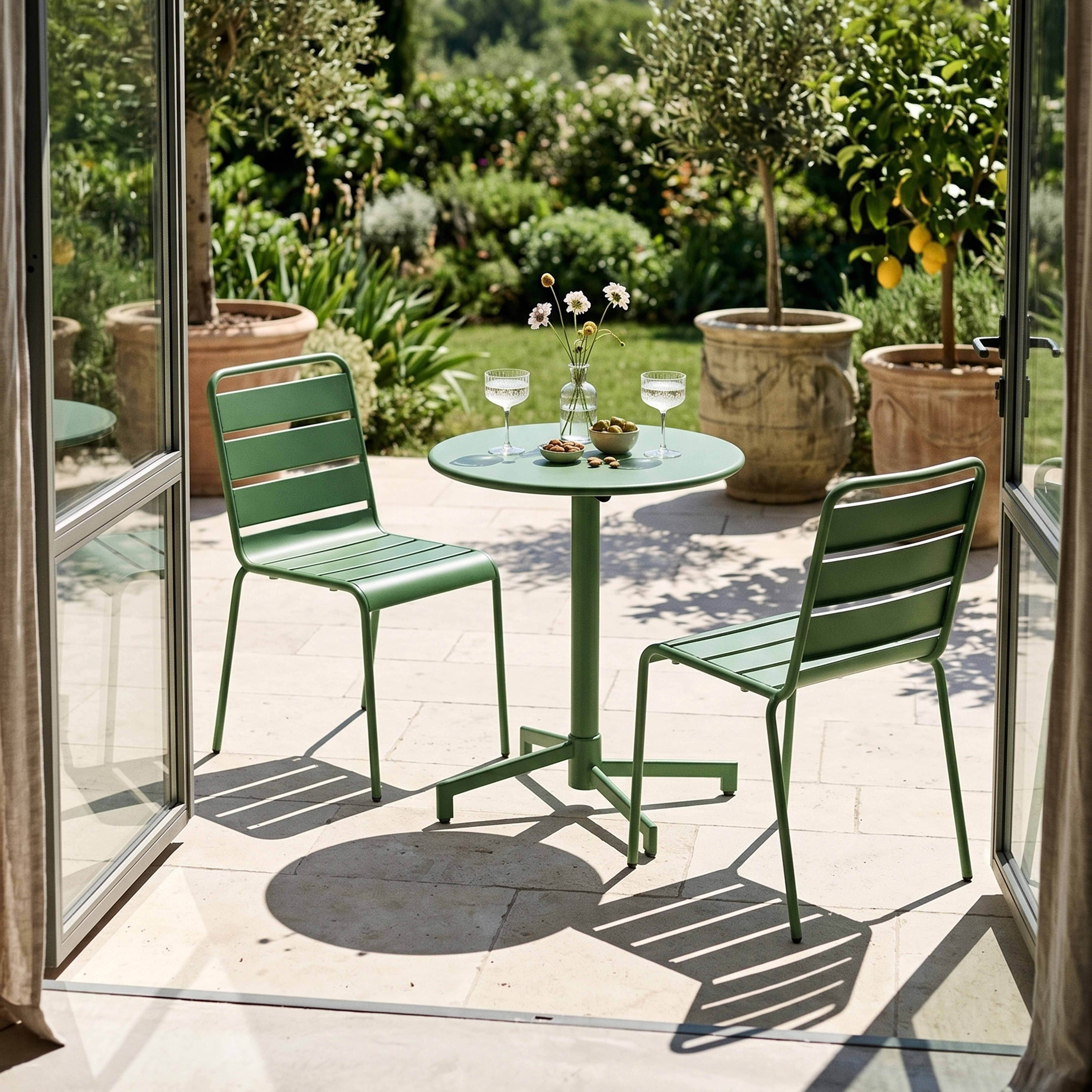 Oviala - Table de jardin ronde bistrot avec plateau rabattable 70cm vert cactus Palavas - Oviala - Image 4