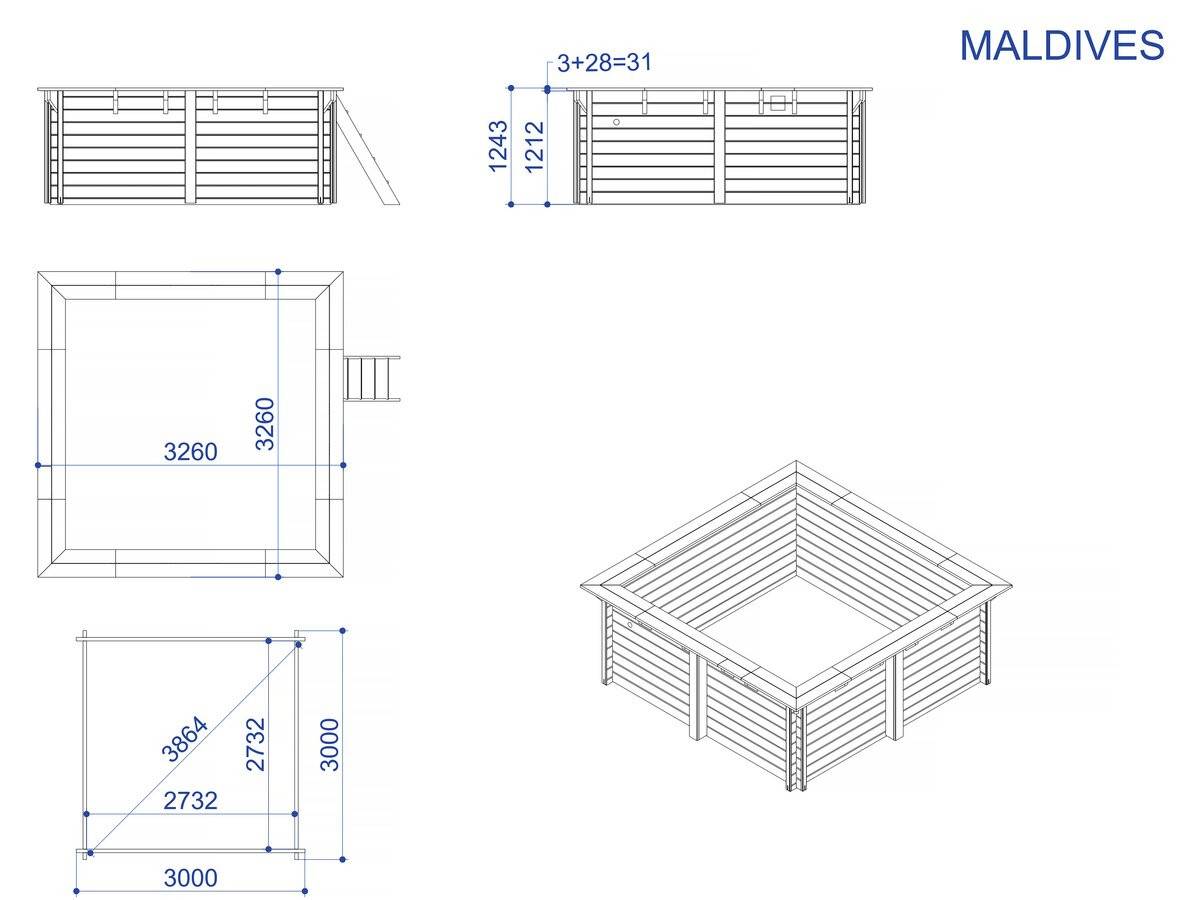 Habitat Et Jardin - Piscine Bois Rectangle " Maldives " - 3.20 X 3.20 X 1.24 M -habitat Et Jardin - Image 4