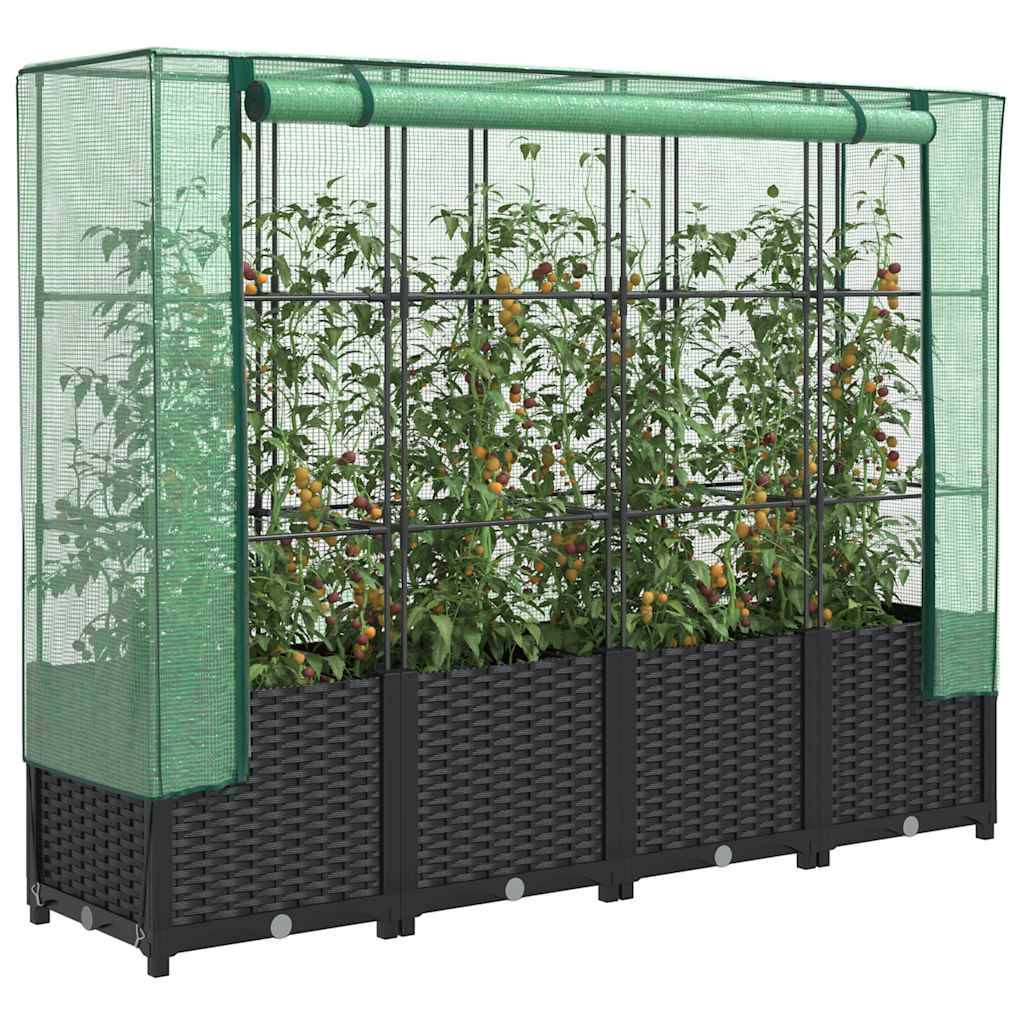 ComfortXL - Carré Potager Haut 160cm avec Mini-Serre Intégrée, Jardinière Noire Aspect Rotin, Hauteur 138cm – ComfortXL Outdoor Living
